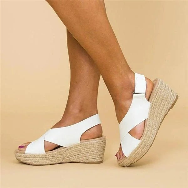 Sandalias Mujer Cuero Cuña Alpargata Tiras Cruzadas