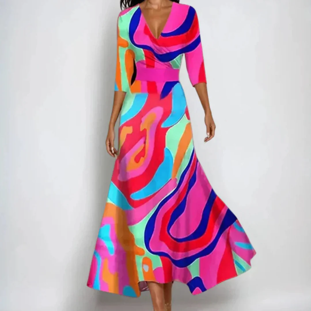 Vestido midi mujer con cuello en V y estampado floral