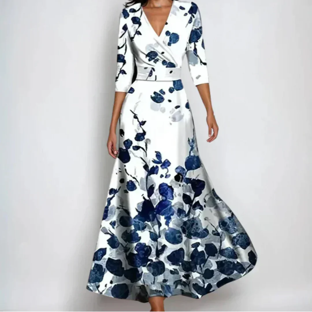 Vestido midi mujer con cuello en V y estampado floral
