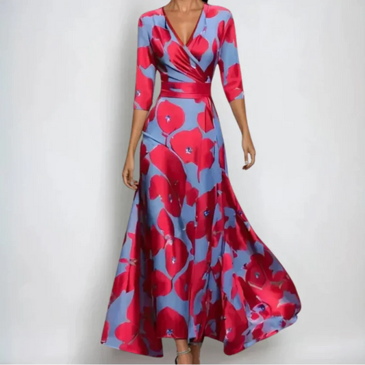 Vestido midi mujer con cuello en V y estampado floral - Mavetta