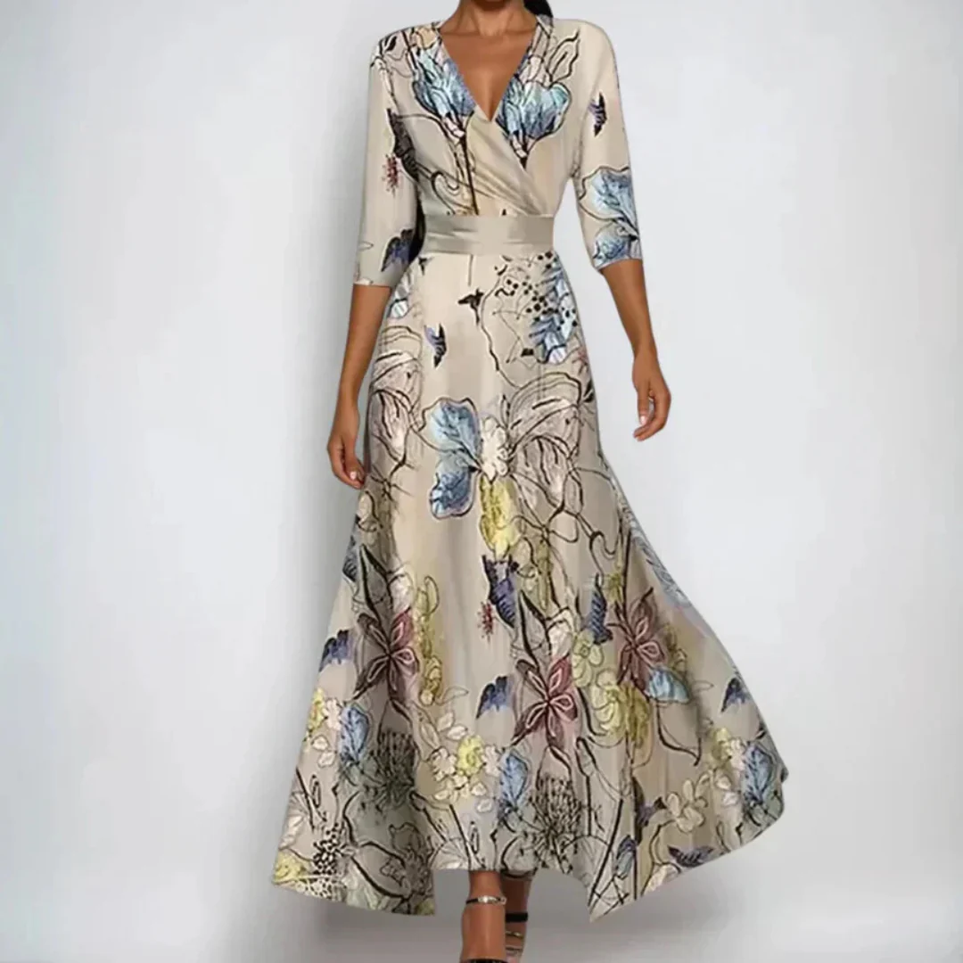 Vestido midi mujer con cuello en V y estampado floral