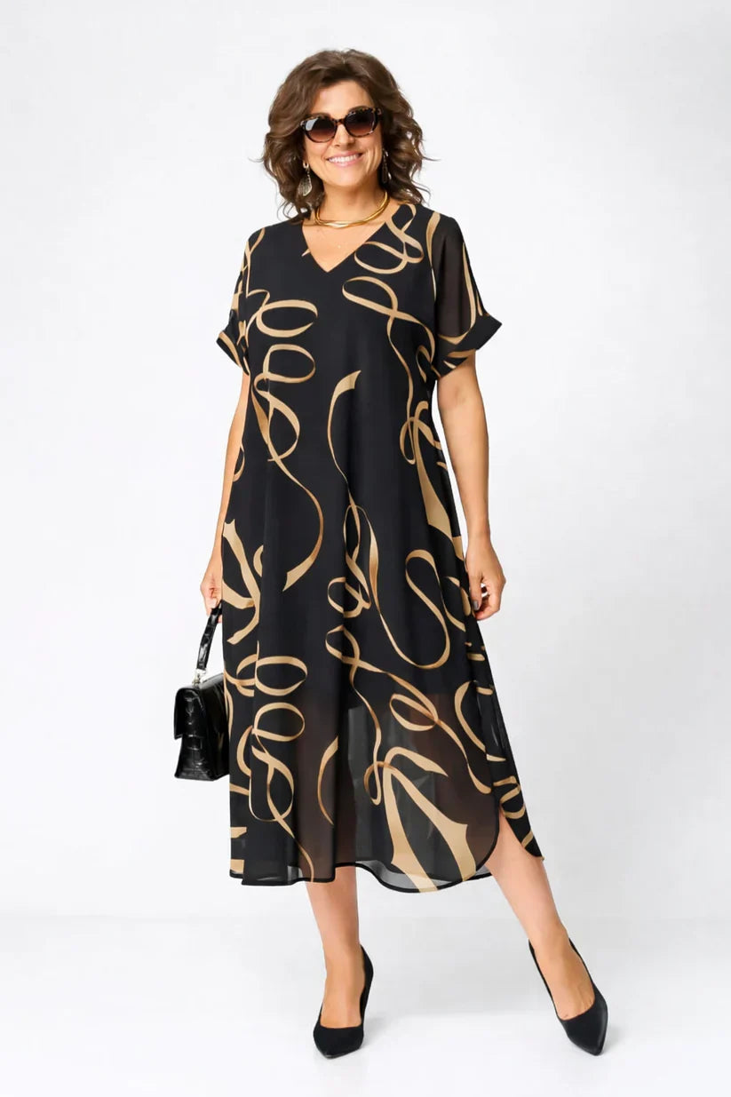 Vestido midi mujer estampado cuello en V holgado