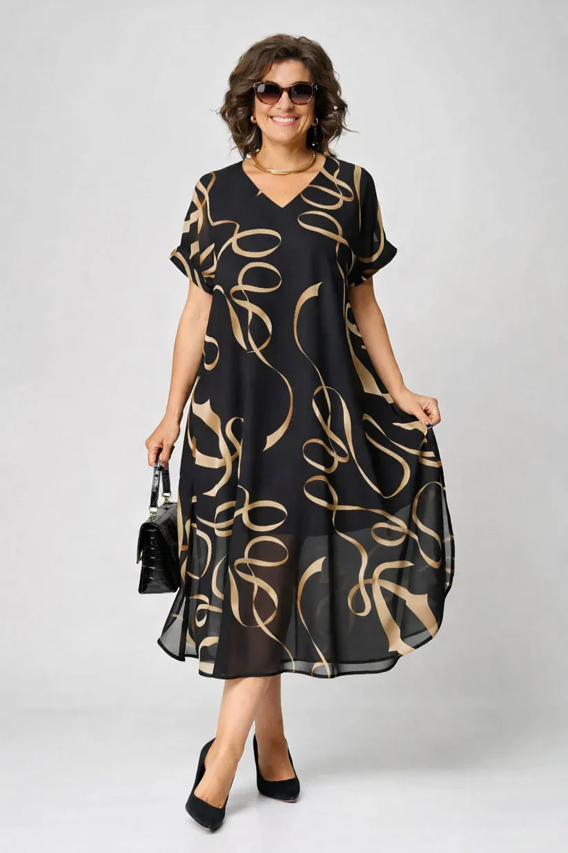 Vestido midi mujer estampado cuello en V holgado - Mavetta