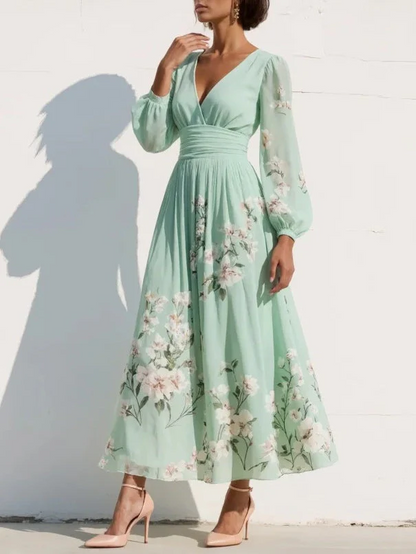 Vestido línea A mujer floral manga corta - Mavetta