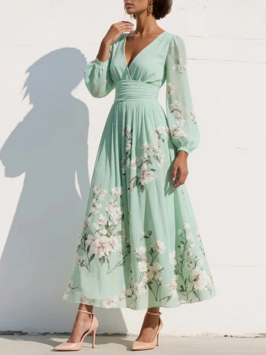 Vestido línea A mujer floral manga corta - Mavetta