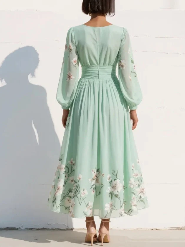 Vestido línea A mujer floral manga corta