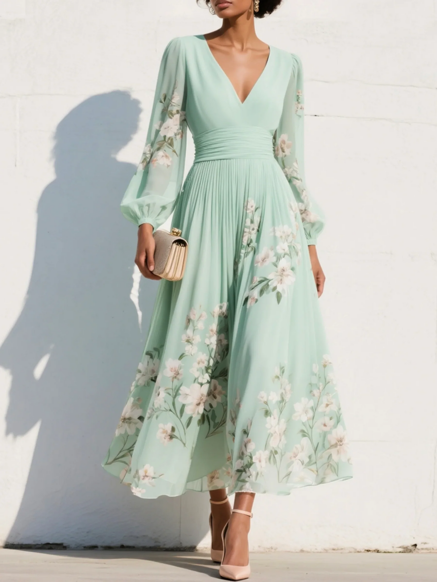 Vestido línea A mujer floral manga corta