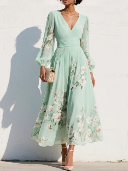 Vestido línea A mujer floral manga corta