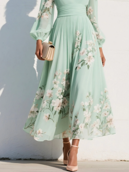Vestido línea A mujer floral manga corta