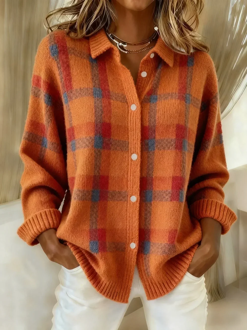 Jersey Hombre Tejido Cuadros con Botones