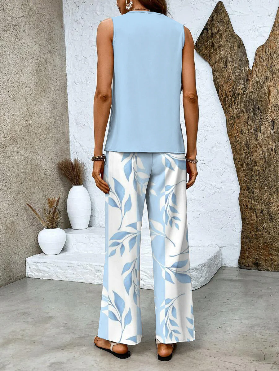 Conjunto Verano Mujer Sin Mangas y Pantalón Ancho