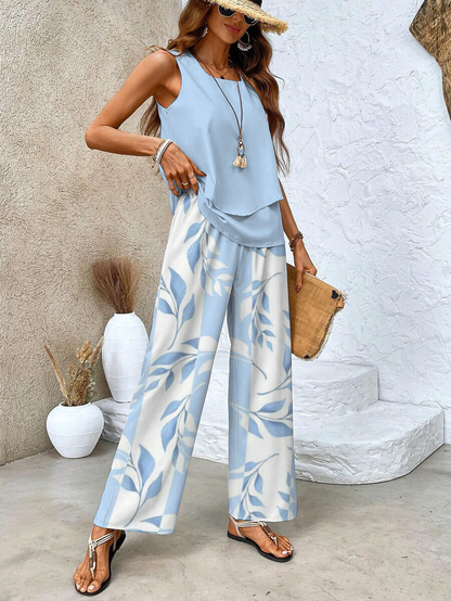 Conjunto Verano Mujer Sin Mangas y Pantalón Ancho