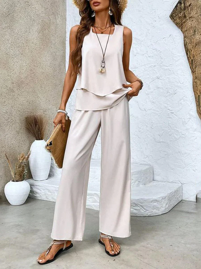 Conjunto Verano Mujer Sin Mangas y Pantalón Ancho