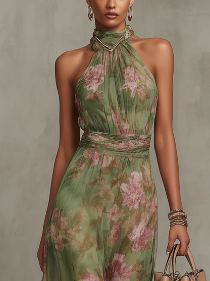 Vestido midi mujer de tejido floral escote halter