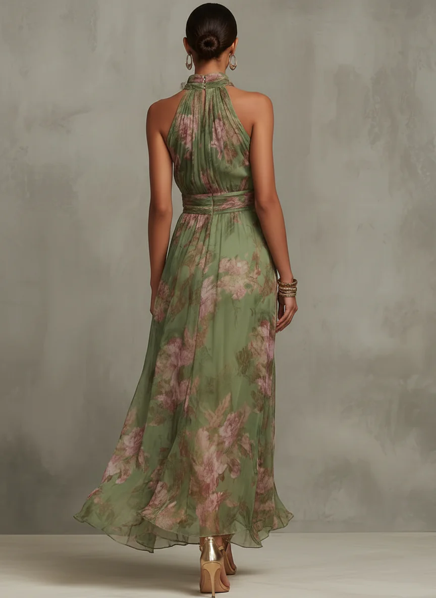 Vestido midi mujer de tejido floral escote halter