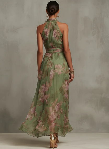 Vestido midi mujer de tejido floral escote halter