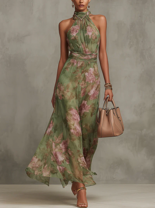 Vestido midi mujer de tejido floral escote halter - Mavetta