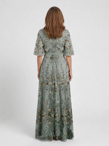 Vestido maxi mujer plisado cuello en V