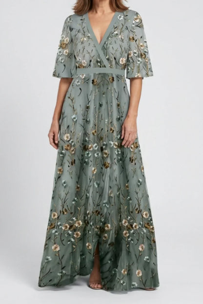 Vestido maxi mujer plisado cuello en V - Mavetta