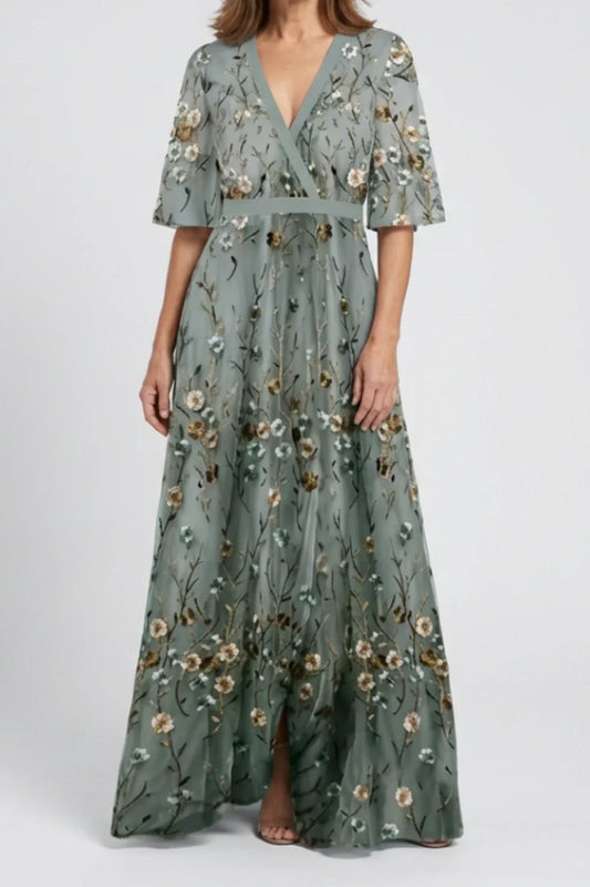 Vestido maxi mujer plisado cuello en V - Mavetta