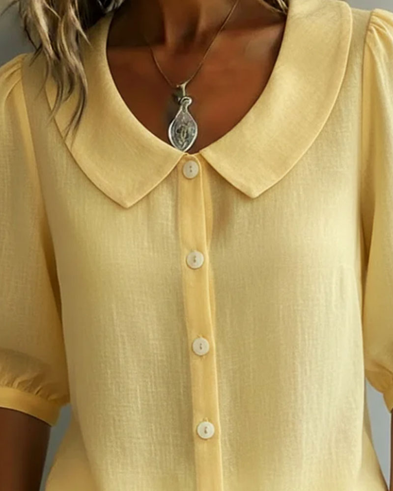 Camisa mujer de algodón cuello peter pan manga fluida
