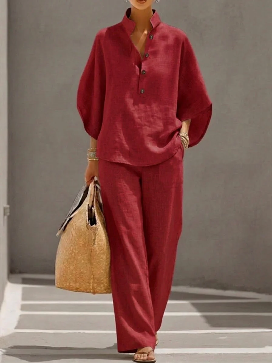 Conjunto Mujer Dos Piezas Cuello Botones Ajustado