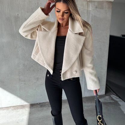 Chaqueta Corta Mujer de Bouclé Solapas Anchas Botones Decorativos
