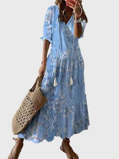 Vestido mujer boho verano estampado floral escote en V falda maxi