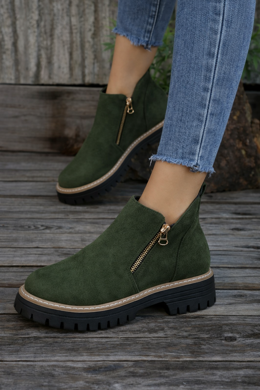 Botines mujer de piel y suela antideslizante