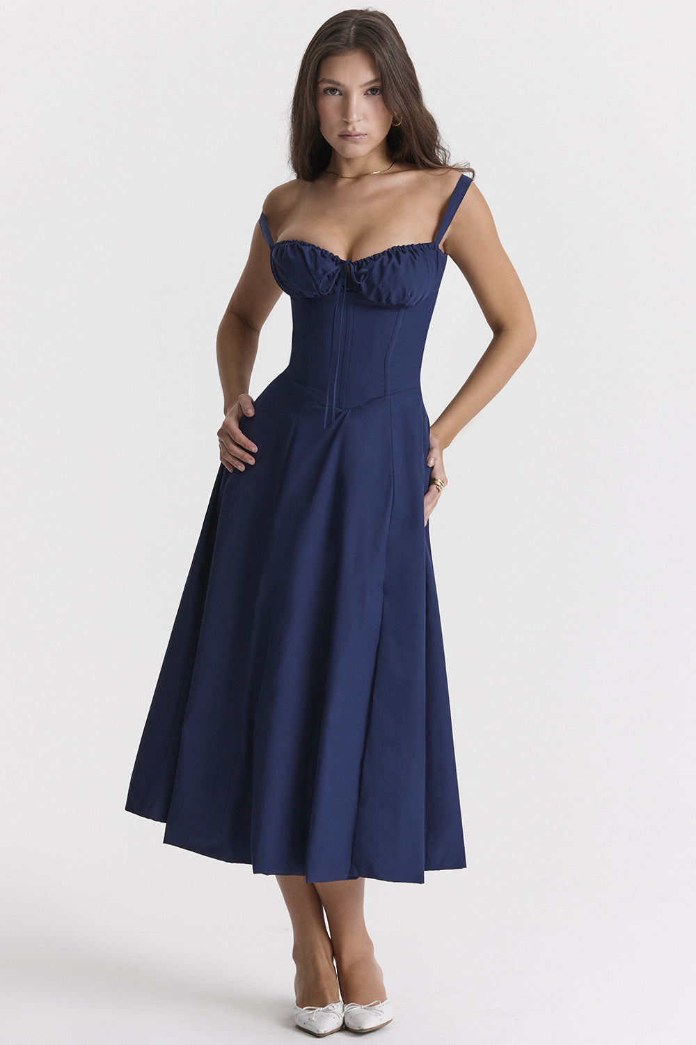 Vestido Midi Mujer de Corsé Ajustado Tirantes Primavera Verano