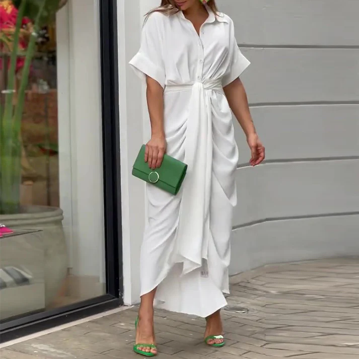 Vestido Midi Mujer Camisero Botones Cinturón