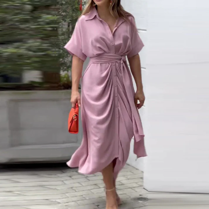 Vestido Midi Mujer Camisero Botones Cinturón
