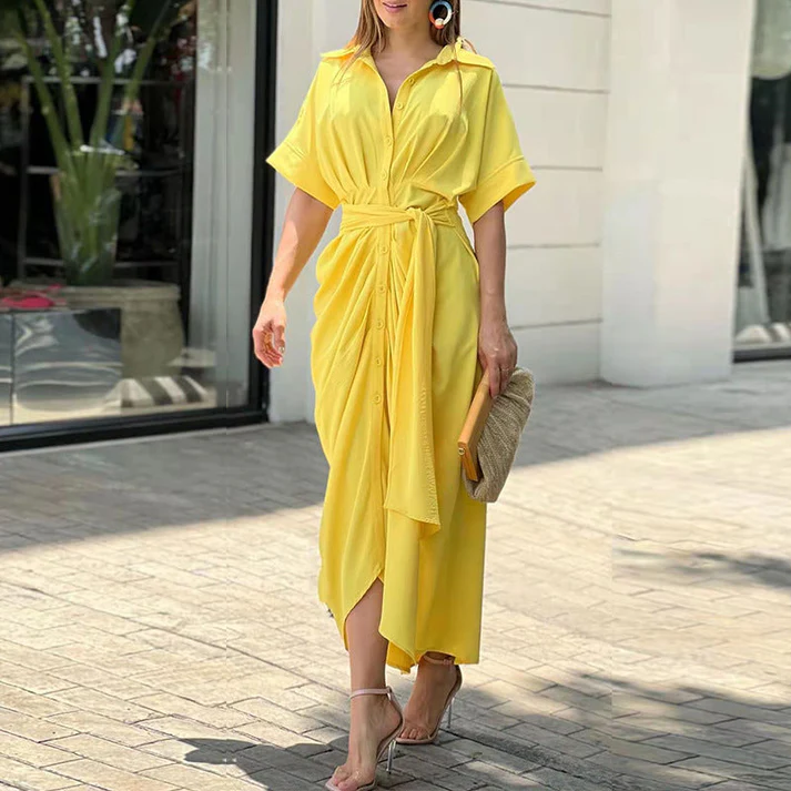 Vestido Midi Mujer Camisero Botones Cinturón