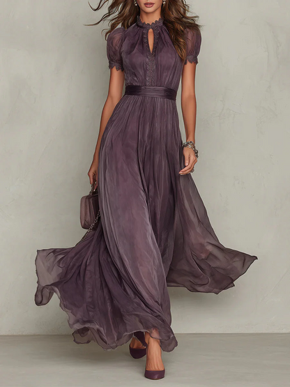 Vestido Maxi Mujer Plisado Cuello Alto - Mavetta