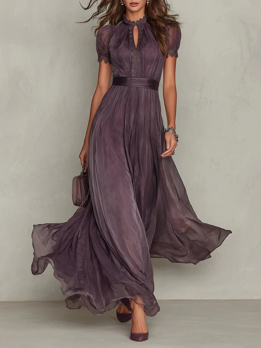 Vestido Maxi Mujer Plisado Cuello Alto - Mavetta