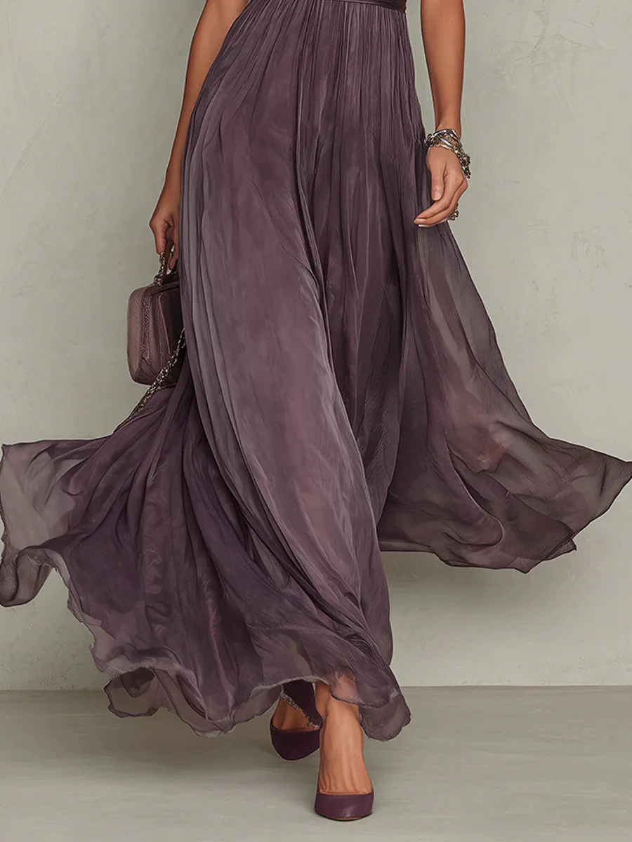 Vestido Maxi Mujer Plisado Cuello Alto