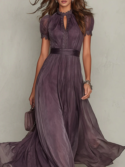 Vestido Maxi Mujer Plisado Cuello Alto
