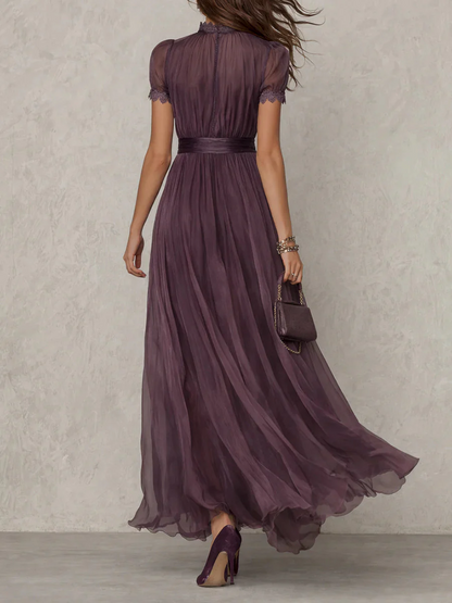 Vestido Maxi Mujer Plisado Cuello Alto