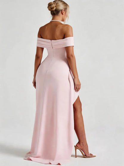Vestido maxi mujer hombros caídos abertura lateral