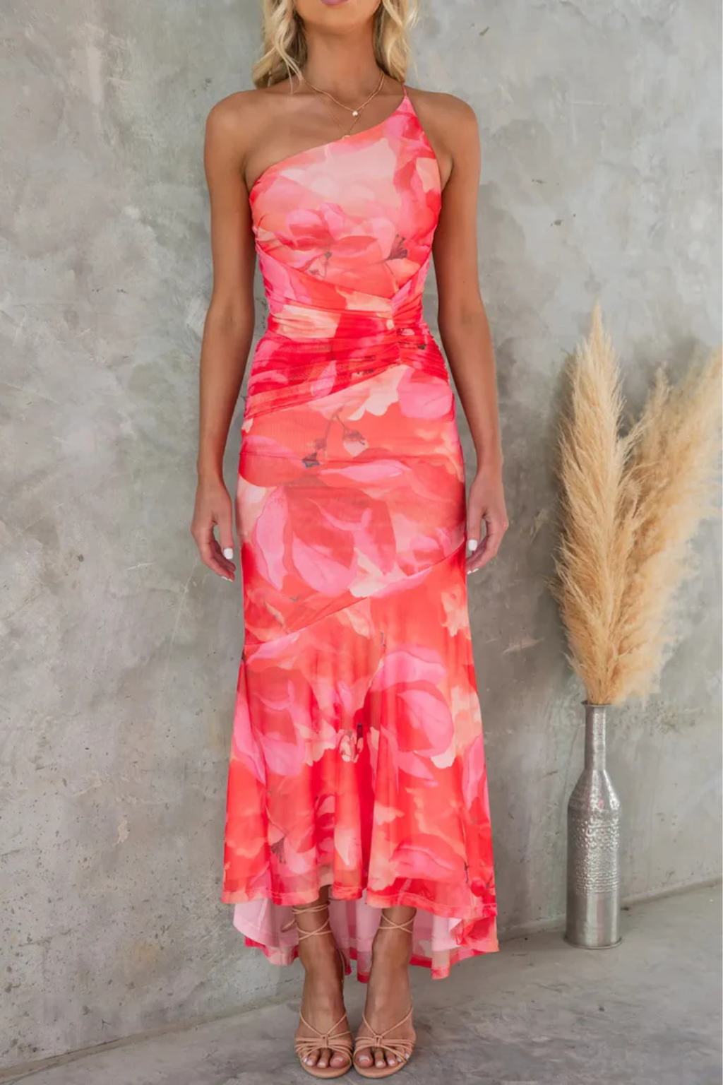Vestido Largo Mujer Un Hombro con Volantes