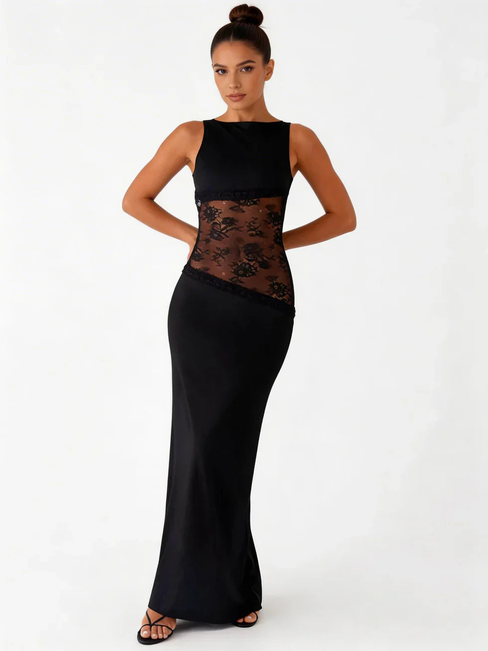 Vestido maxi mujer de encaje floral patchwork - Mavetta