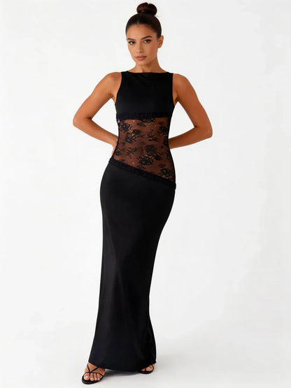 Vestido maxi mujer de encaje floral patchwork - Mavetta