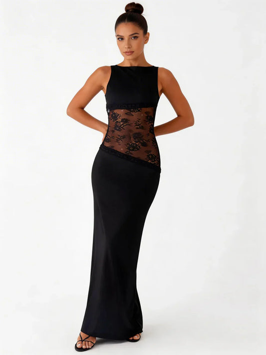Vestido maxi mujer de encaje floral patchwork - Mavetta