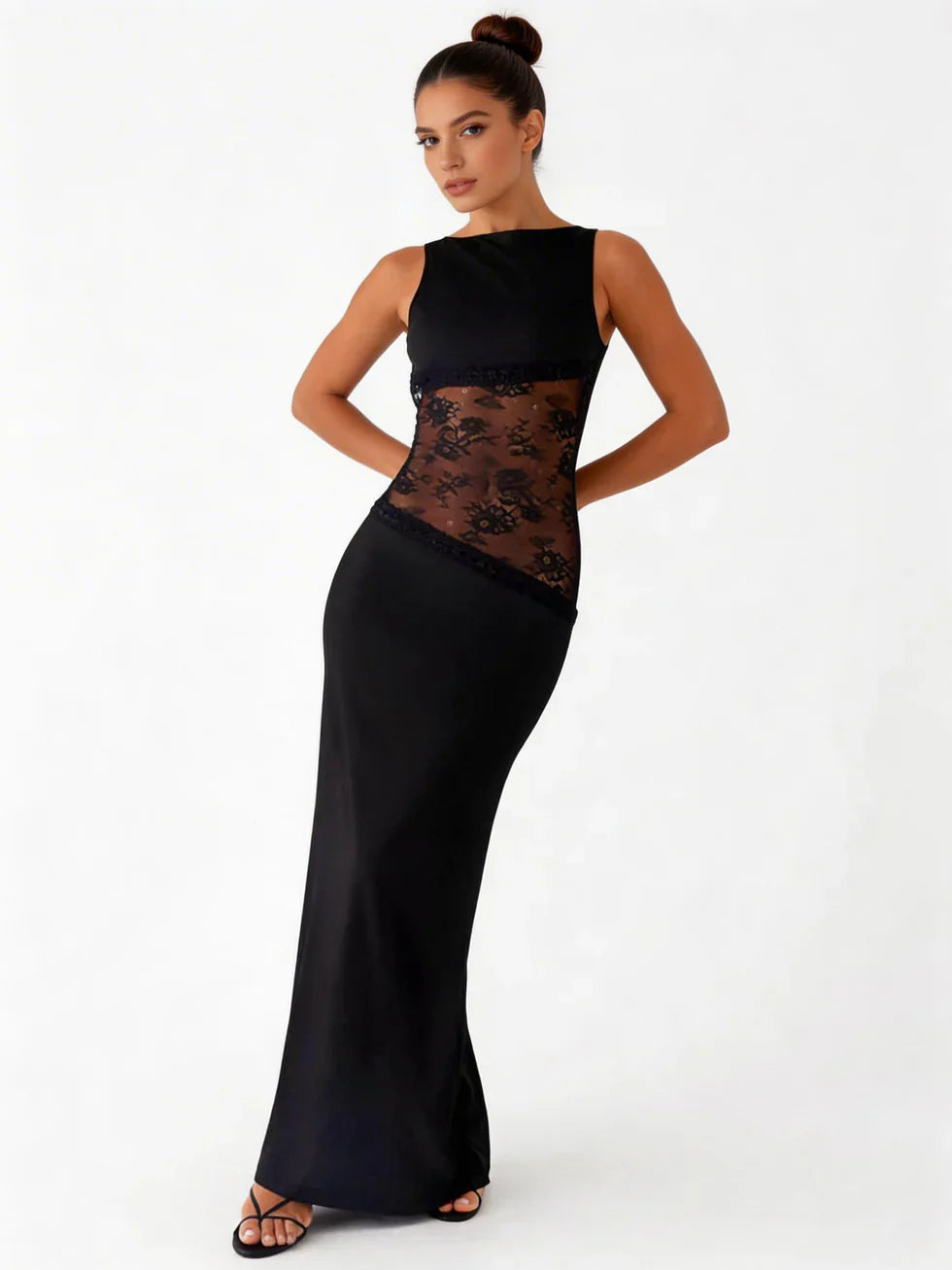 Vestido maxi mujer de encaje floral patchwork