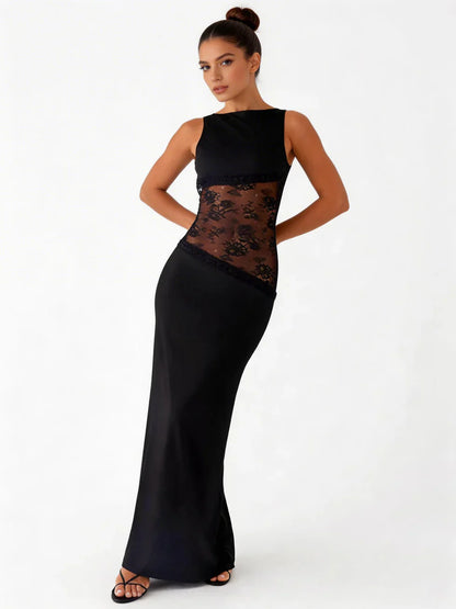 Vestido maxi mujer de encaje floral patchwork