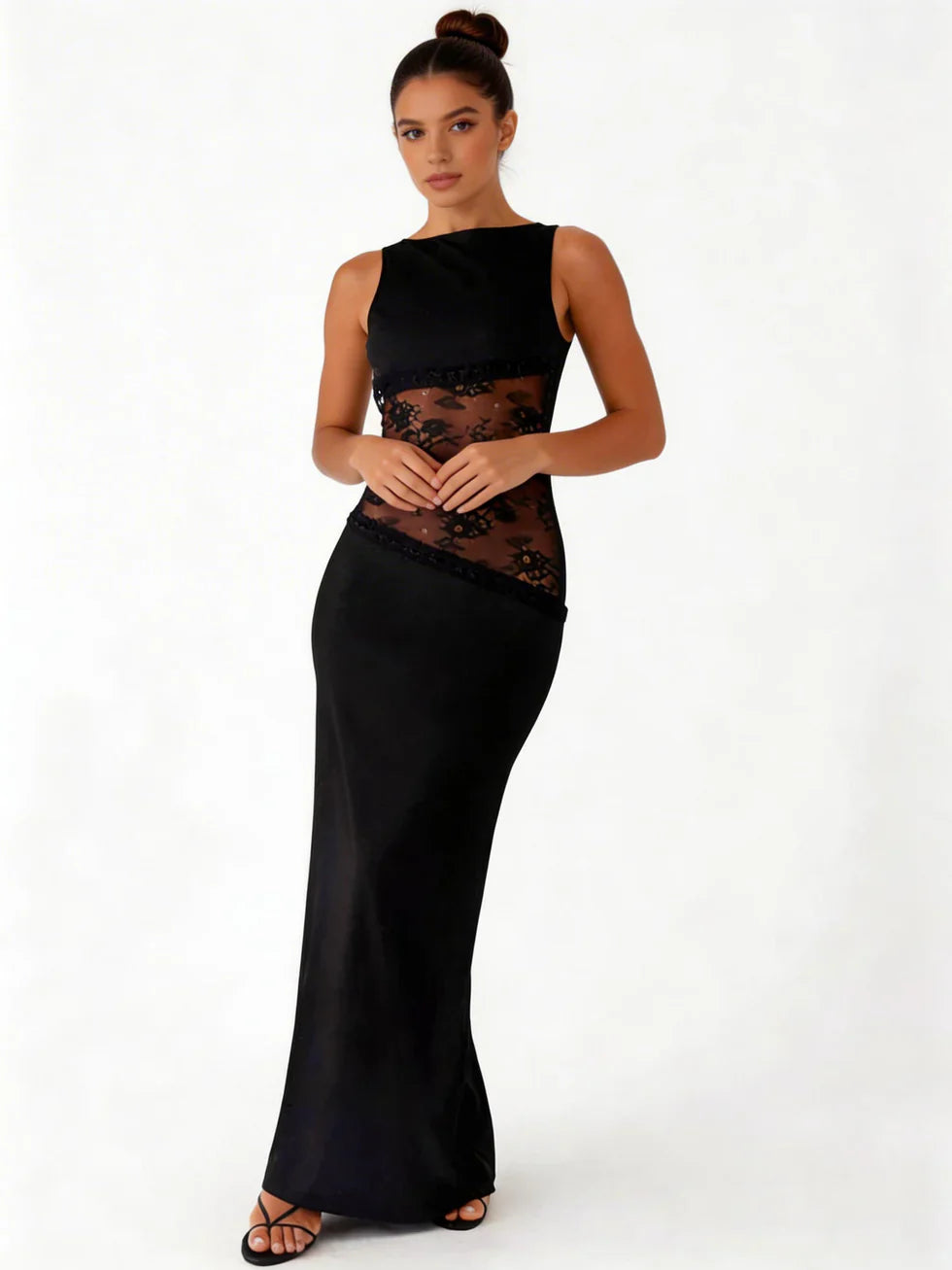 Vestido maxi mujer de encaje floral patchwork