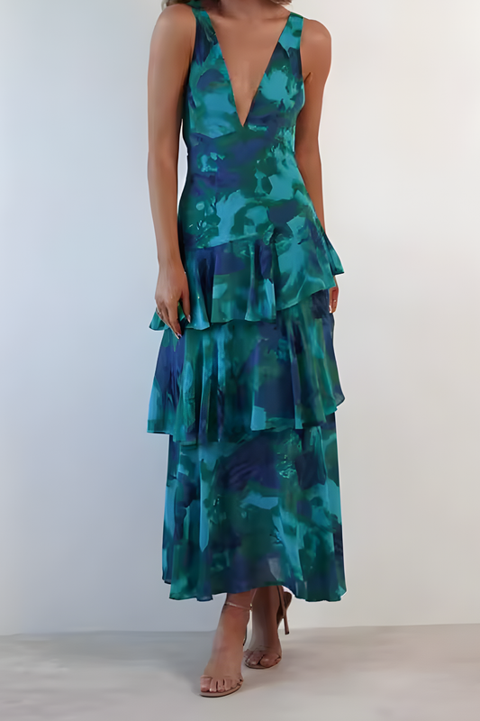 Vestido Largo Mujer Volantes Escote en V - Mavetta