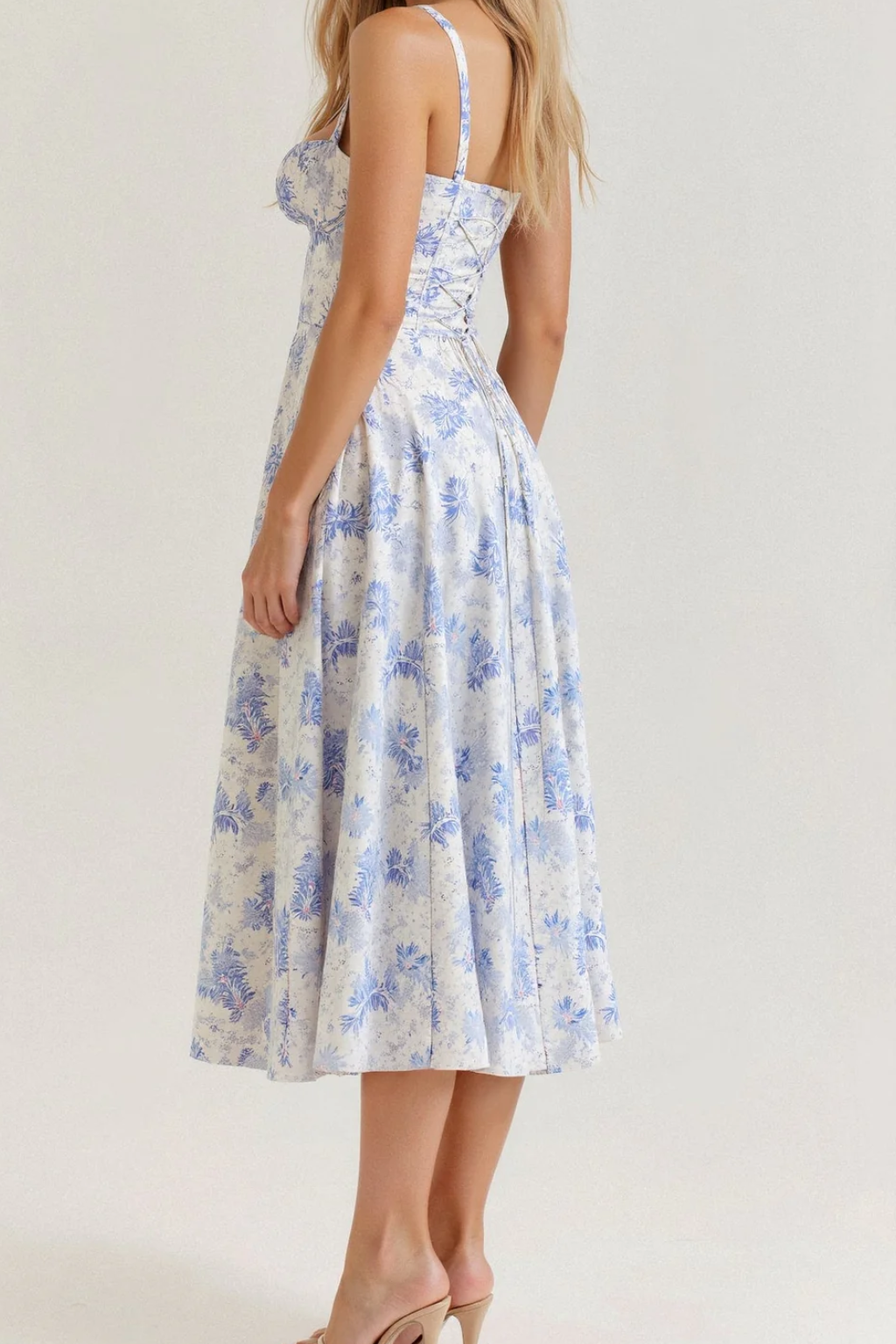 Vestido midi mujer de corsé y tejido floral con abertura
