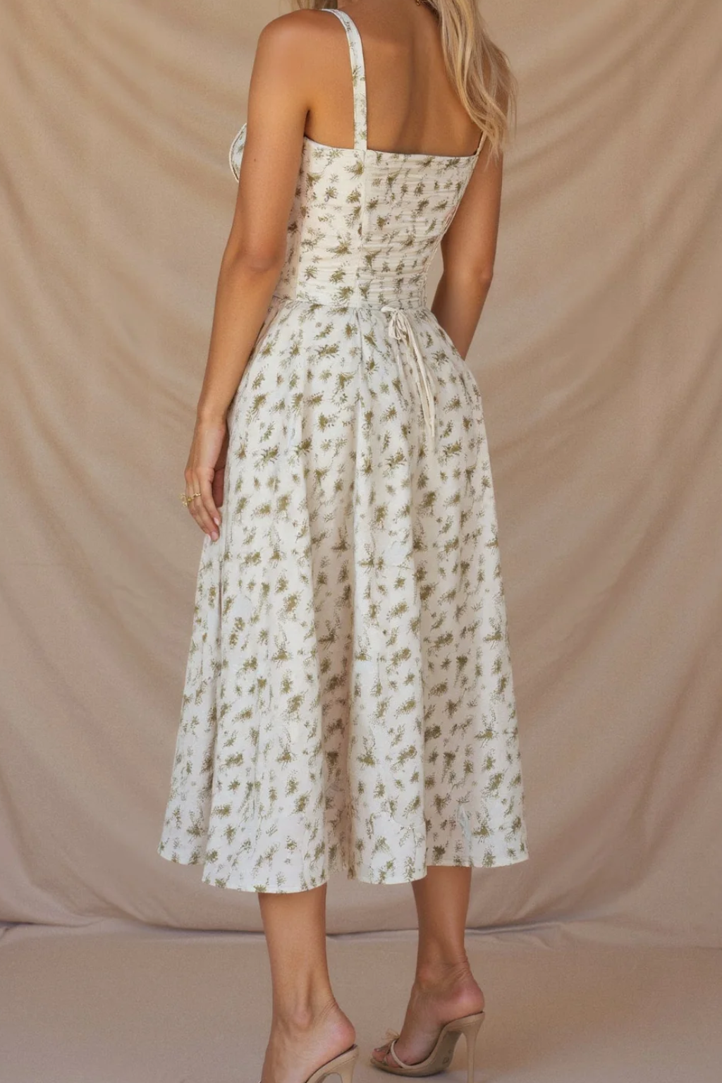Vestido midi mujer de corsé y tejido floral con abertura