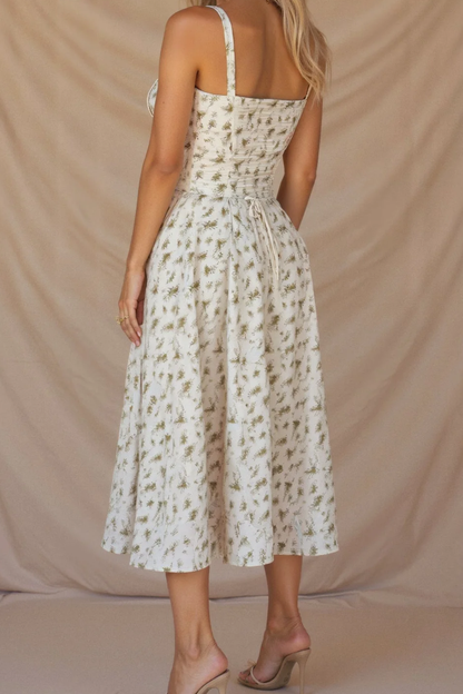 Vestido midi mujer de corsé y tejido floral con abertura